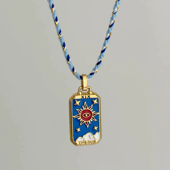 Wholesale Women's Titanium Steel Goldplated Retro Geometric Devil's Eye Necklace With Rope Chain