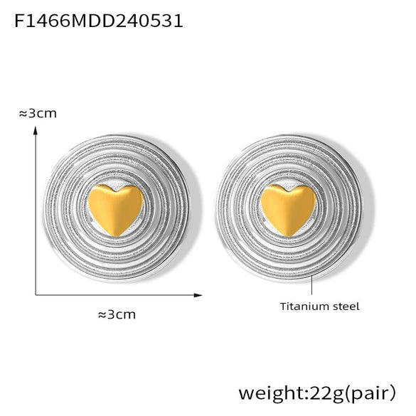 Wholesale Women's 316L Stainless Steel Goldplated Simple Multilayer Circle Love Shield Shape Geometric Earrings