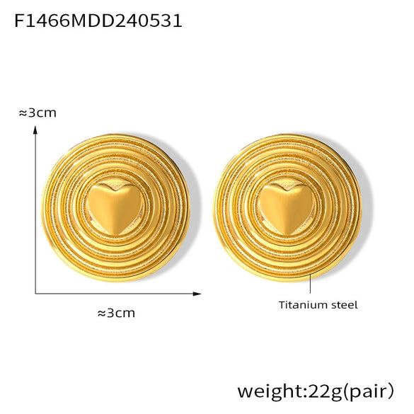 Wholesale Women's 316L Stainless Steel Goldplated Simple Multilayer Circle Love Shield Shape Geometric Earrings