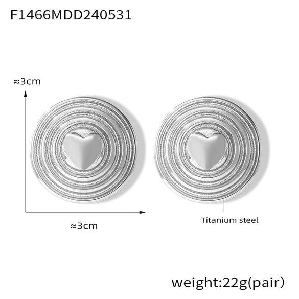 Wholesale Women's 316L Stainless Steel Goldplated Simple Multilayer Circle Love Shield Shape Geometric Earrings