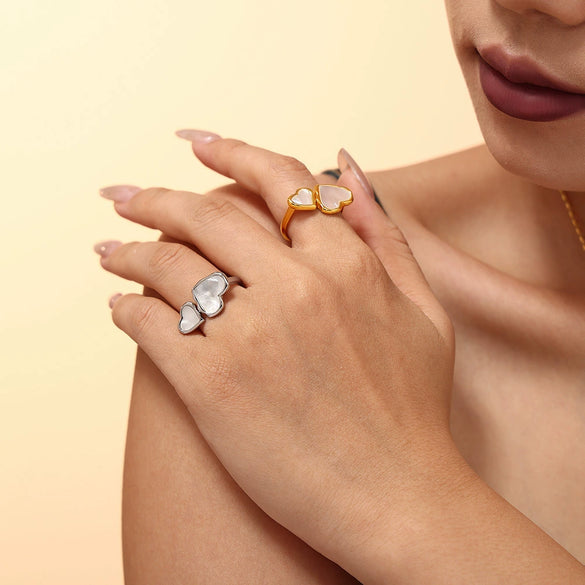 Wholesale Women's 316L Stainless Steel Heart And Geometric Opening Ring With Electroplating