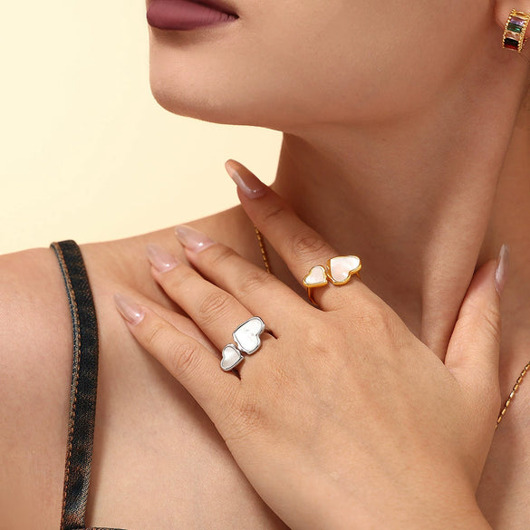 Wholesale Women's 316L Stainless Steel Heart And Geometric Opening Ring With Electroplating