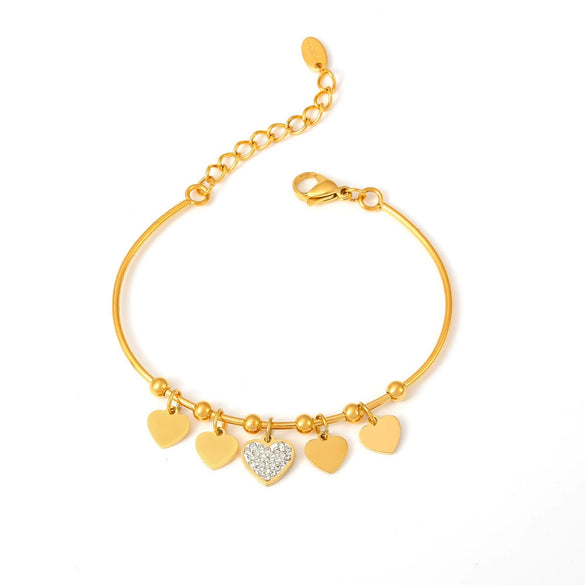 Wholesale Women's 316L Stainless Steel Heart And Geometric Pattern Electroplated Love Diamond Bracelet