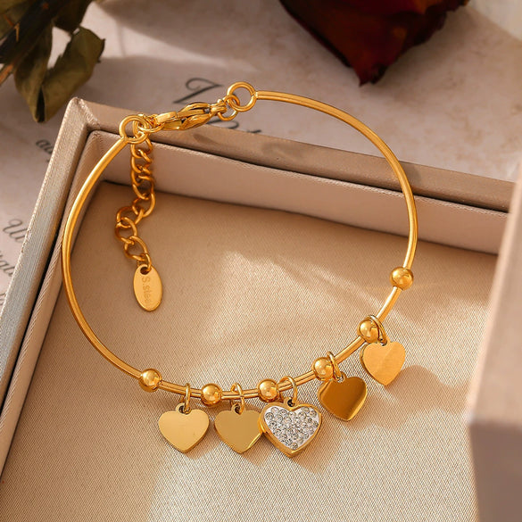 Wholesale Women's 316L Stainless Steel Heart And Geometric Pattern Electroplated Love Diamond Bracelet