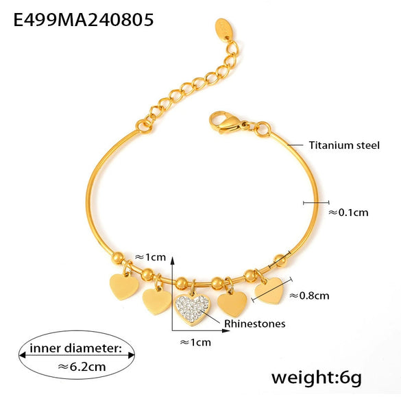 Wholesale Women's 316L Stainless Steel Heart And Geometric Pattern Electroplated Love Diamond Bracelet