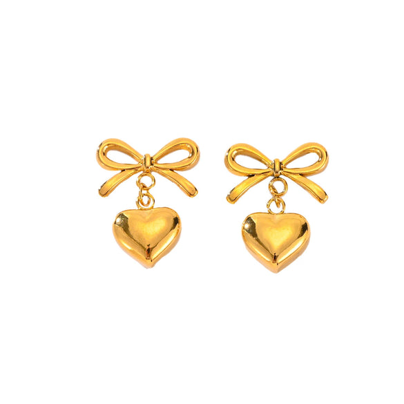 Wholesale Women's Titanium Steel Heart Bow Tassel Diamond Earrings Allmatch Geometric Style