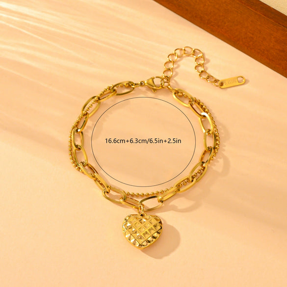 Wholesale Women's Titanium Steel Heart Geometric Allmatch Electroplated Doublelayer Mesh Love Bracelet
