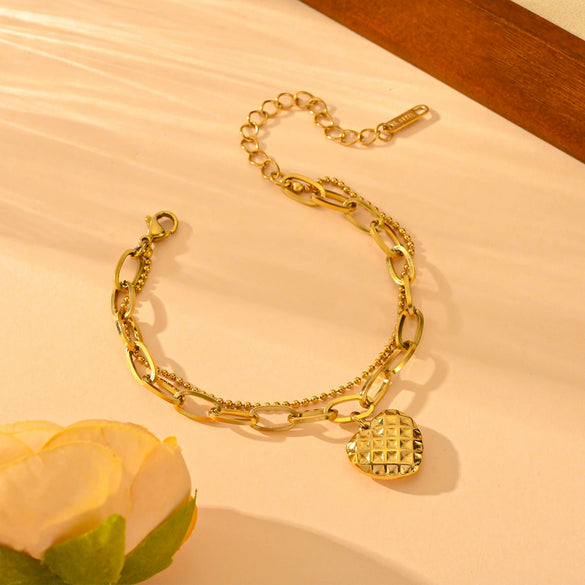 Wholesale Women's Titanium Steel Heart Geometric Allmatch Electroplated Doublelayer Mesh Love Bracelet