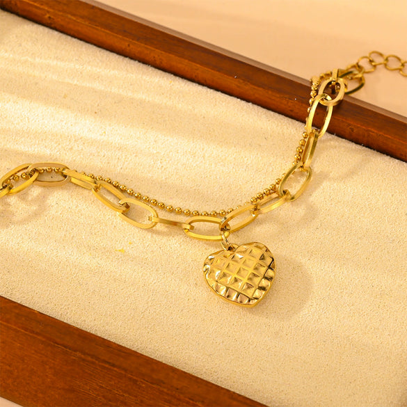 Wholesale Women's Titanium Steel Heart Geometric Allmatch Electroplated Doublelayer Mesh Love Bracelet