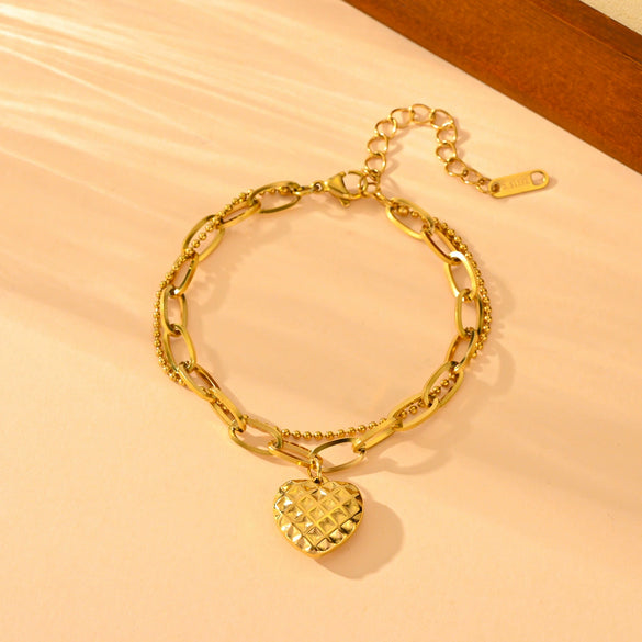 Wholesale Women's Titanium Steel Heart Geometric Allmatch Electroplated Doublelayer Mesh Love Bracelet