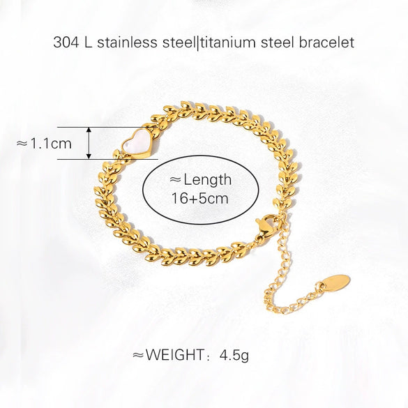 Wholesale Women's Titanium Steel Heart Shape Bracelet With Shell Inlay And Furnace Vacuum Plating