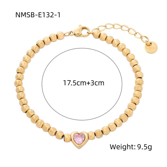 Wholesale Women's Titanium Steel Heart Shape Ins Style Electroplated Bracelet With Zircon And Non Fading Feature