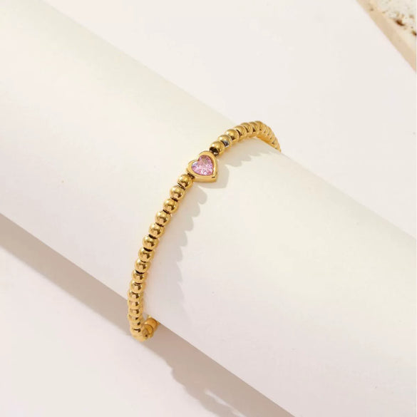 Wholesale Women's Titanium Steel Heart Shape Ins Style Electroplated Bracelet With Zircon And Non Fading Feature