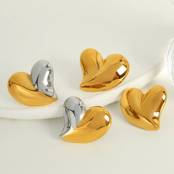 Wholesale Women's 316L Stainless Steel Heart Shaped Electroplated Fashion Allmatch Earrings