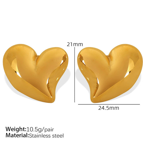 Wholesale Women's 316L Stainless Steel Heart Shaped Electroplated Fashion Allmatch Earrings