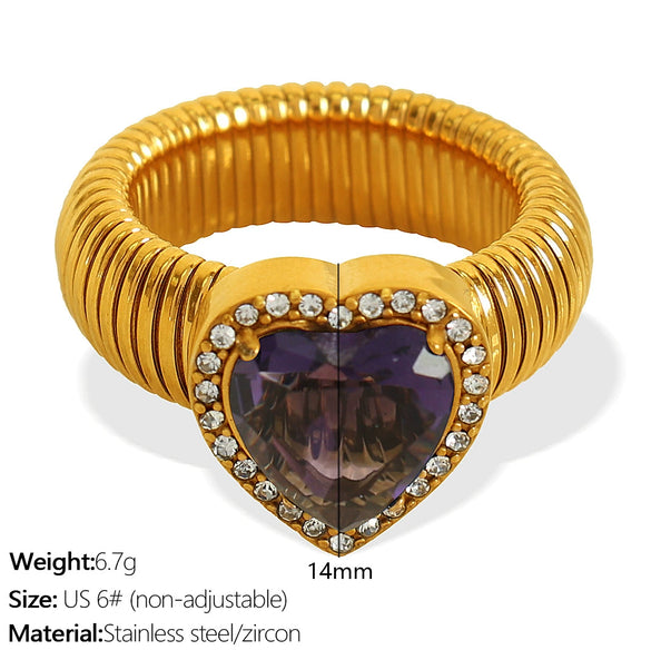 Wholesale Women's 316L Stainless Steel Heart Shaped Electroplated Fashion Luxury Ring