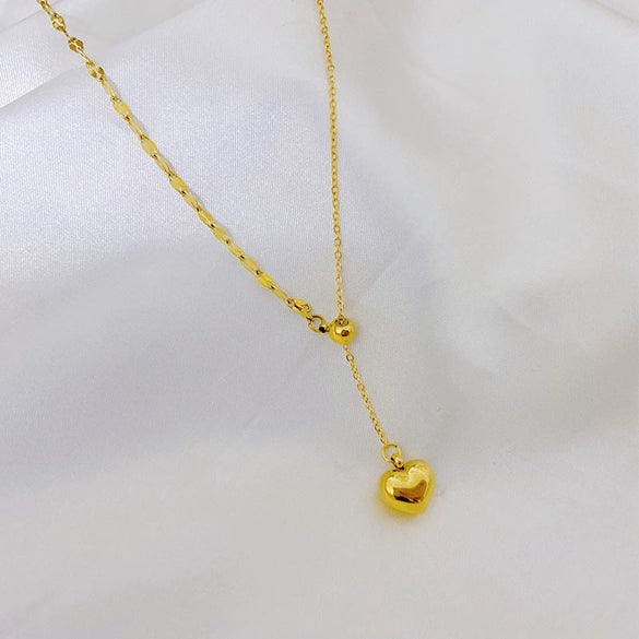 Wholesale Women's Titanium Steel Heart Shaped Love Pull Out Necklace With Niche Design And Non Fading Feature