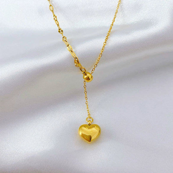 Wholesale Women's Titanium Steel Heart Shaped Love Pull Out Necklace With Niche Design And Non Fading Feature