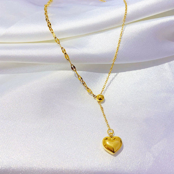 Wholesale Women's Titanium Steel Heart Shaped Love Pull Out Necklace With Niche Design And Non Fading Feature