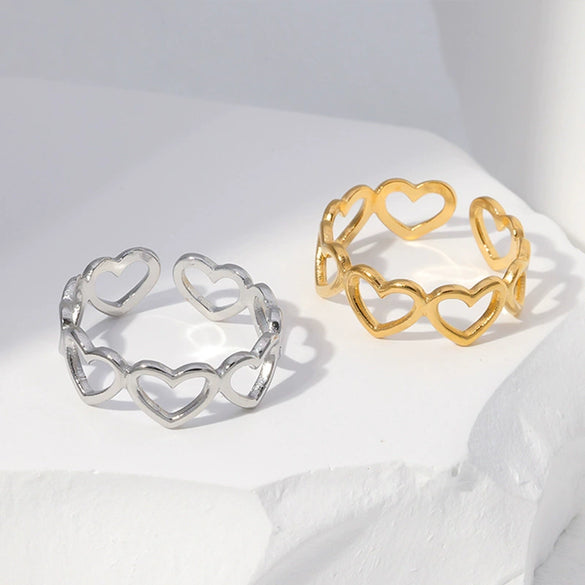 Wholesale Women's Titanium Steel Heartd Open Ring With Electroplating Simple Niche Cold Wind Style