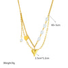 Wholesale Women's Titanium Steel Heart Shaped Pearl Tassel Pendant Stacked Double Layer Necklace With Electroplating