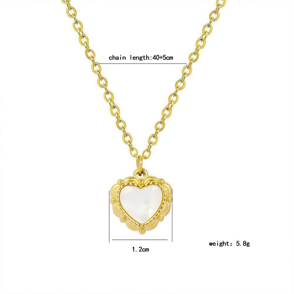 Wholesale Women's Titanium Steel Heart Shell Geometric Pattern Nonfading Necklace Set With Diamonds