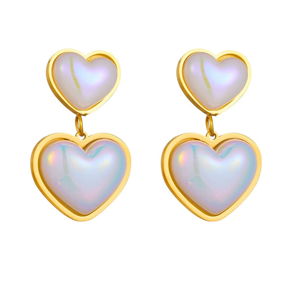 Wholesale Women's Titanium Steel Heartshaped Colorful Pearl Pendant Ear Studs With Electroplating