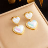 Wholesale Women's Titanium Steel Heartshaped Colorful Pearl Pendant Ear Studs With Electroplating