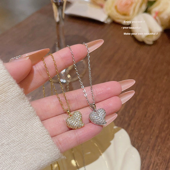 Wholesale Women's Titanium Steel Heartshaped Microinlaid Necklace With Mixed Gemstone Pendant And Geometric Pattern