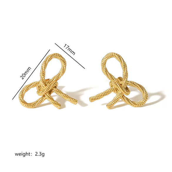 Wholesale Women's Titanium Steel Hollow Heart And Bow Earrings With Electroplating Treatment High Sense Style
