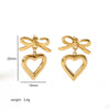 Wholesale Women's Titanium Steel Hollow Heart And Bow Earrings With Electroplating Treatment High Sense Style