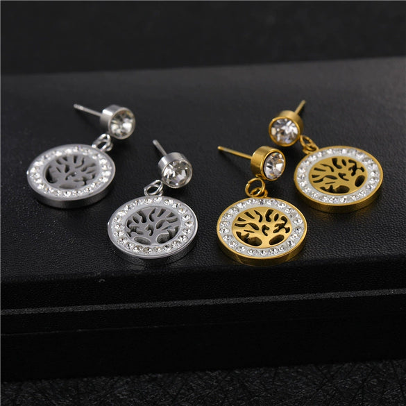 Wholesale Women's Titanium Steel Hollow Tree Of Life Earrings With Polishing Treatment