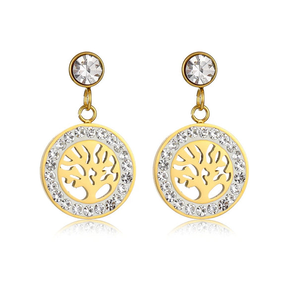 Wholesale Women's Titanium Steel Hollow Tree Of Life Earrings With Polishing Treatment