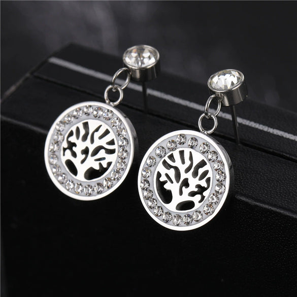 Wholesale Women's Titanium Steel Hollow Tree Of Life Earrings With Polishing Treatment