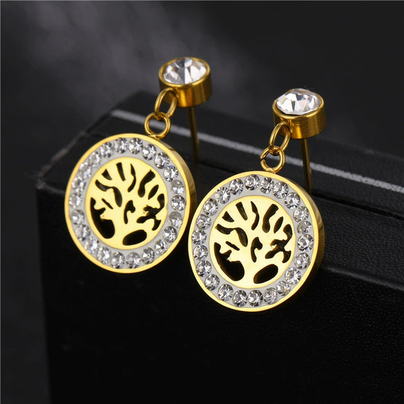 Wholesale Women's Titanium Steel Hollow Tree Of Life Earrings With Polishing Treatment
