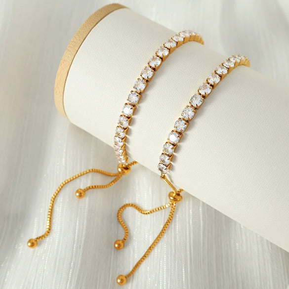 Wholesale Women's 316L Stainless Steel Inlaid Zircon Dropshaped Light Luxury Style Bracelet