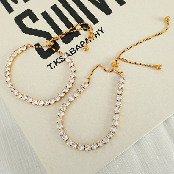 Wholesale Women's 316L Stainless Steel Inlaid Zircon Dropshaped Light Luxury Style Bracelet