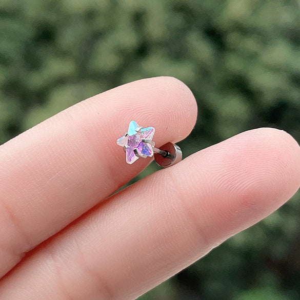 Wholesale Women's Titanium Steel Inlaid Zircon Fivepointed Star Ear Nail
