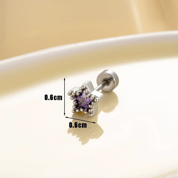 Wholesale Women's Titanium Steel Inlaid Zircon Fivepointed Star Earring