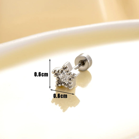 Wholesale Women's Titanium Steel Inlaid Zircon Fivepointed Star Earring