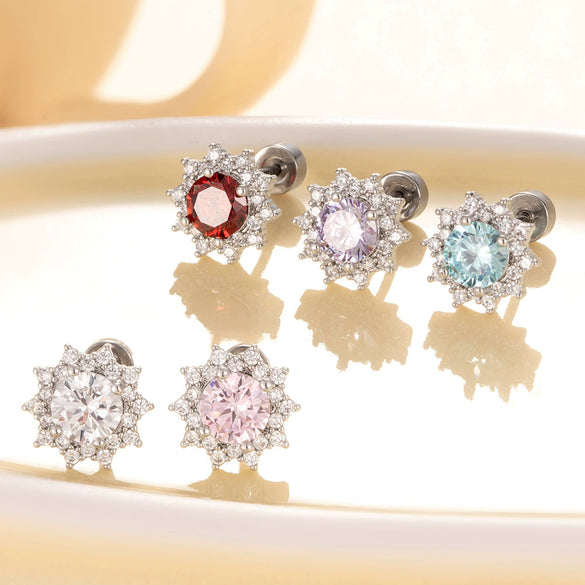 Wholesale Women's Titanium Steel Inlaid Zircon Geometric Heart Ear Nail