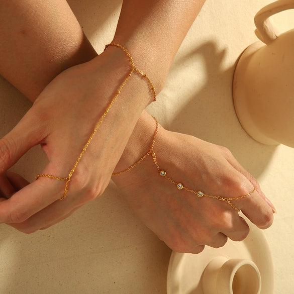 Wholesale Women's Titanium Steel Ins Style Geometric Pattern Rice Bead Chain 18K Gold Plated Bracelet