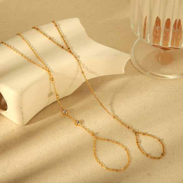 Wholesale Women's Titanium Steel Ins Style Geometric Pattern Rice Bead Chain 18K Gold Plated Bracelet