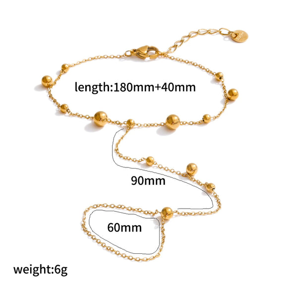 Wholesale Women's Titanium Steel Ins Style Geometric Pattern Rice Bead Chain 18K Gold Plated Bracelet