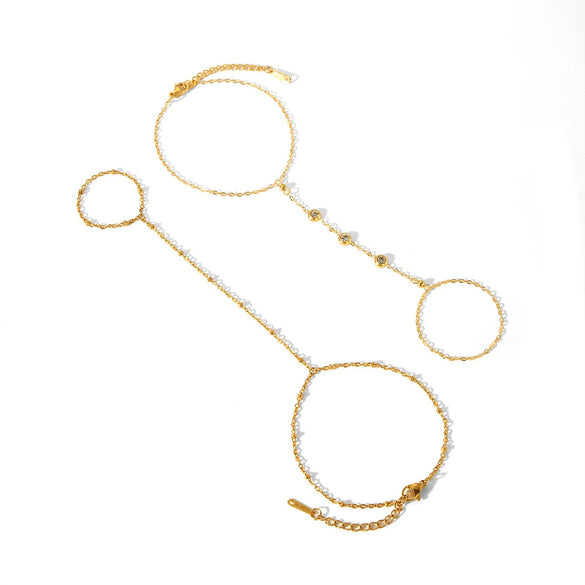 Wholesale Women's Titanium Steel Ins Style Geometric Pattern Rice Bead Chain 18K Gold Plated Bracelet