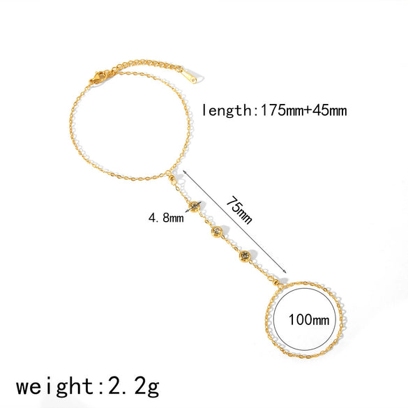 Wholesale Women's Titanium Steel Ins Style Geometric Pattern Rice Bead Chain 18K Gold Plated Bracelet