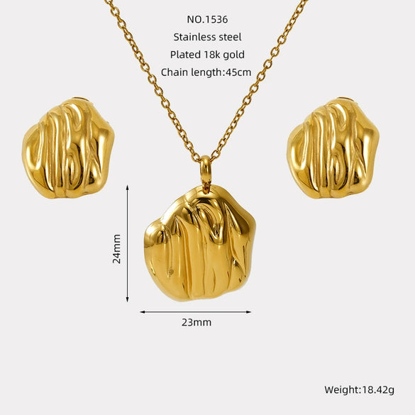 Wholesale Women's Titanium Steel Jewelry Set With Geometric Square Round Love Irregular Pattern Electroplated Earrings And Necklace