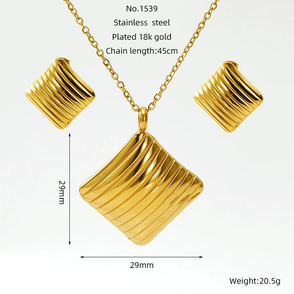 Wholesale Women's Titanium Steel Jewelry Set With Geometric Square Round Love Irregular Pattern Electroplated Earrings And Necklace