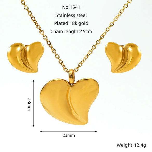 Wholesale Women's Titanium Steel Jewelry Set With Geometric Square Round Love Irregular Pattern Electroplated Earrings And Necklace