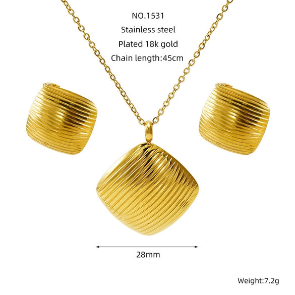 Wholesale Women's Titanium Steel Jewelry Set With Geometric Square Round Love Irregular Pattern Electroplated Earrings And Necklace